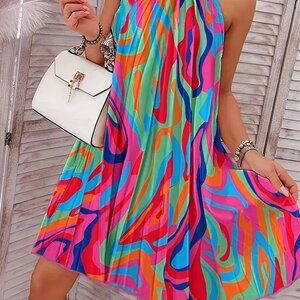 Travel Passions - Colorful Chic Halter Tunic Dress